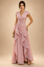 Sheath Satin Tea-Length Mother of the Bride & Groom Dresses with 3/4 Bell Sleeves & Crystal Embellished Belt (SHI22500471)