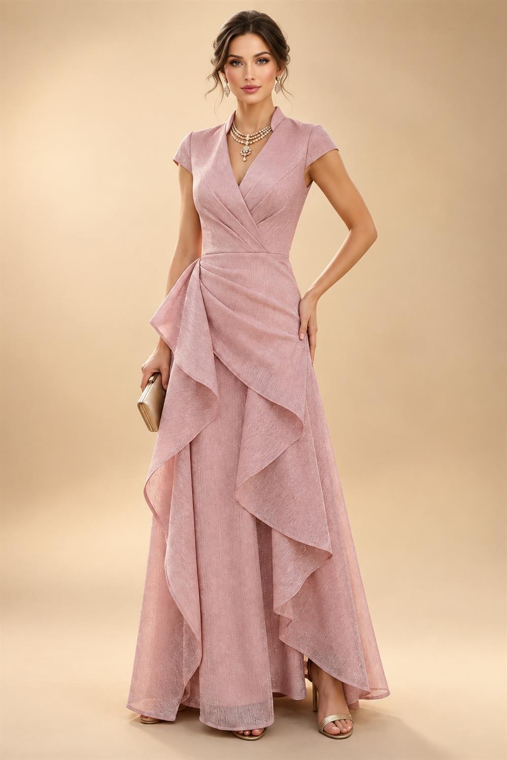 Mermaid Scoop Long Sleeve Floor Length Mother of the Bride Dresses with Peplum & Appliques (SHI22500269)