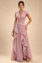 A-Line Chiffon Pleated Long Mother of the Bride & Groom Dresses with 3/4 Flutter Sleeves & Sequin Waist (SHI22500702)
