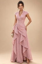 A-Line Chiffon Floral Print 3/4 Cape Sleeves Tiered Mother of the Bride & Groom Dresses with Beaded Waist Embellishment (SHI22500669)