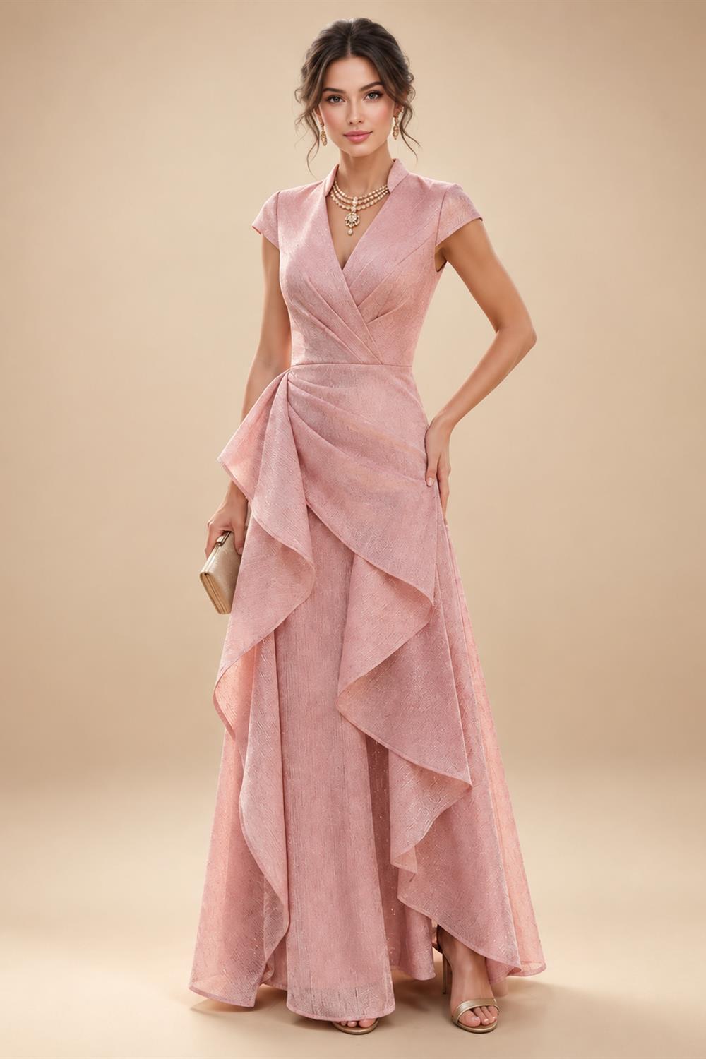 Sheath/Column V-Neck Stretch Jersey Maxi Mother of the Bride & Groom Dresses with Ruffles & Slit (SHI22501648)