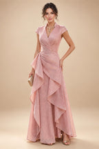Sheath/Column V-Neck Stretch Jersey Maxi Mother of the Bride & Groom Dresses with Ruffles & Slit (SHI22501648)