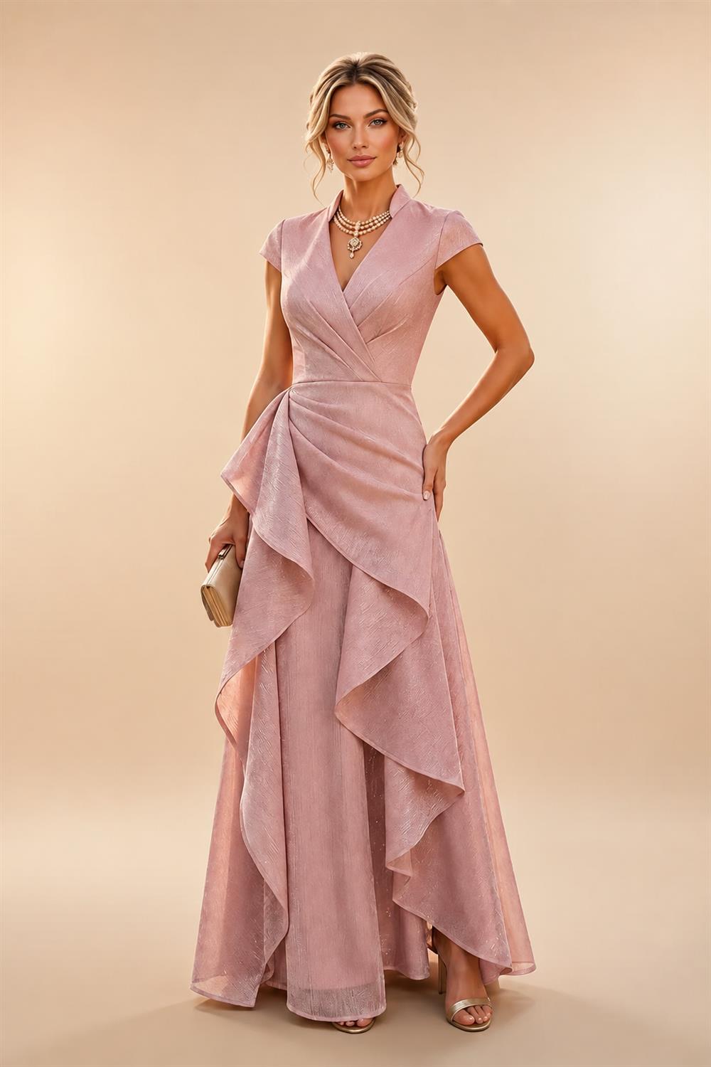 A-Line/Princess V-Neck Chiffon Floor-Length Mother of the Bride & Groom Dresses with Lace Appliques & Pleats (SHI22501670)