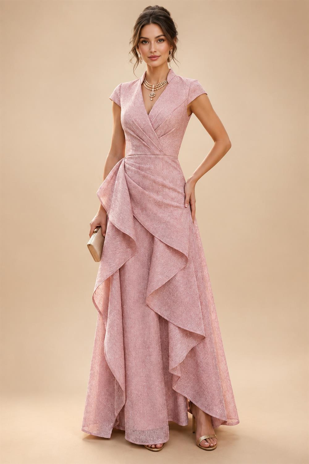 3/4 Sleeve Round Neck A-Line Midi Chiffon Mother of the Bride Dresses with Jacket (SHI22500386)