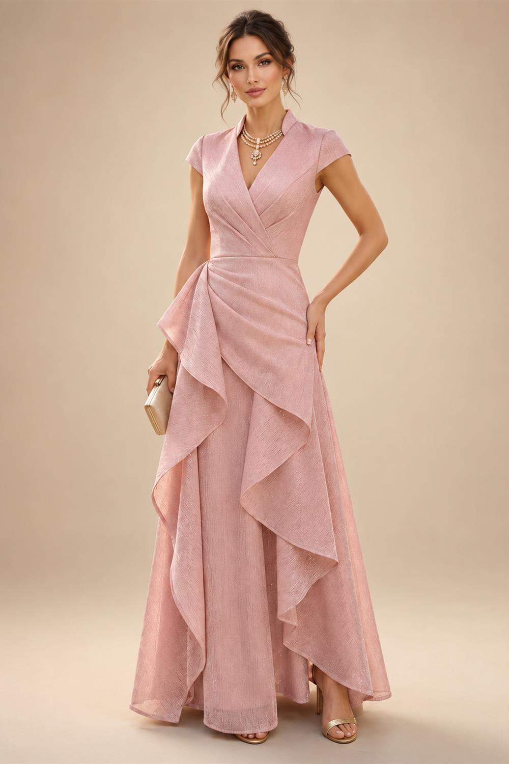 V Neck Satin Pleated Mermaid Mother of the Bride Dresses (SHIR1110589)