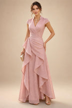 V Neck Satin Pleated Mermaid Mother of the Bride Dresses (SHIR1110589)