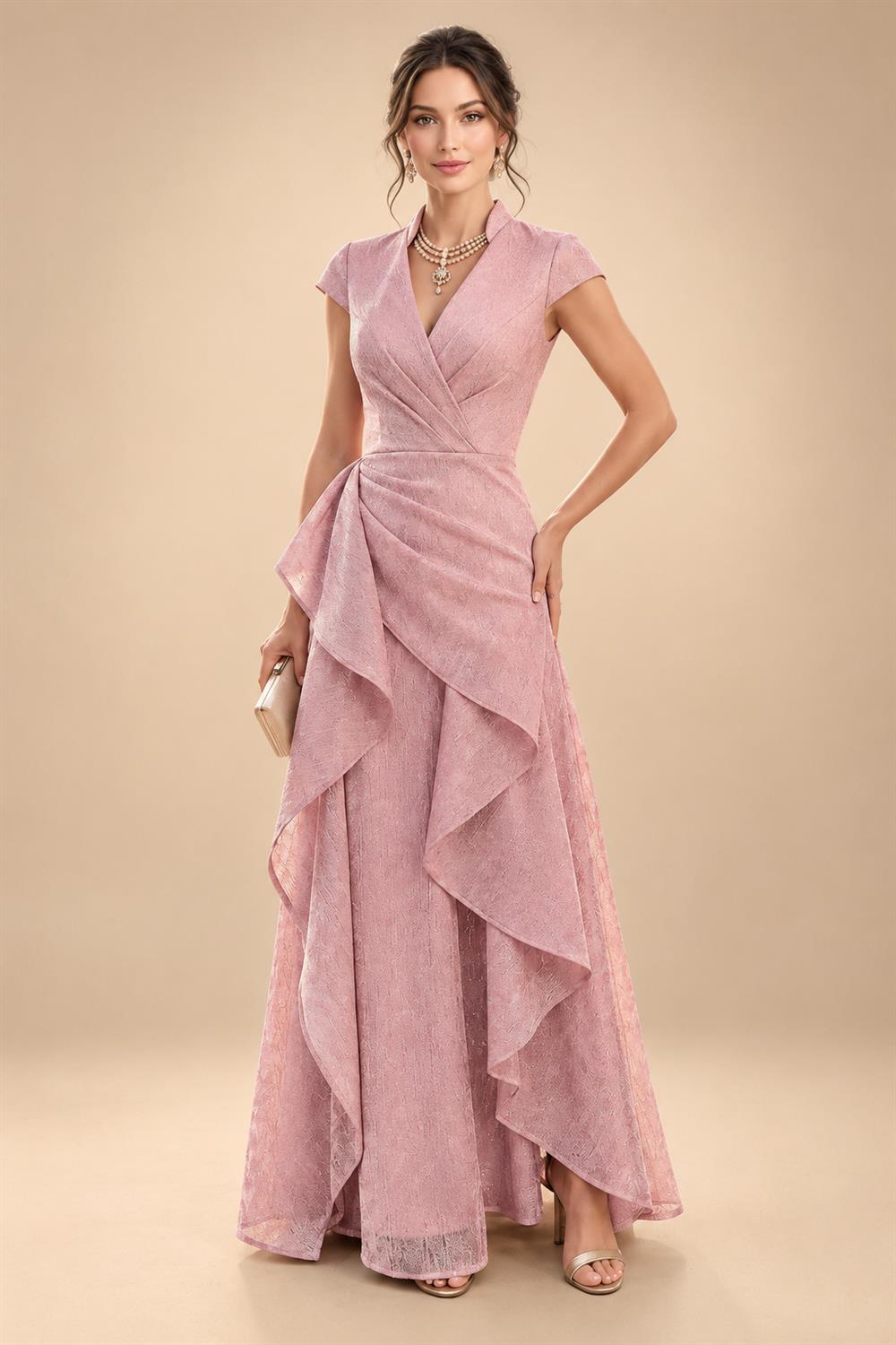 A-Line Floor-Length Chiffon Cape Sleeves Mother of the Bride & Groom Dresses with Tiered Ruffles (SHI22500723)
