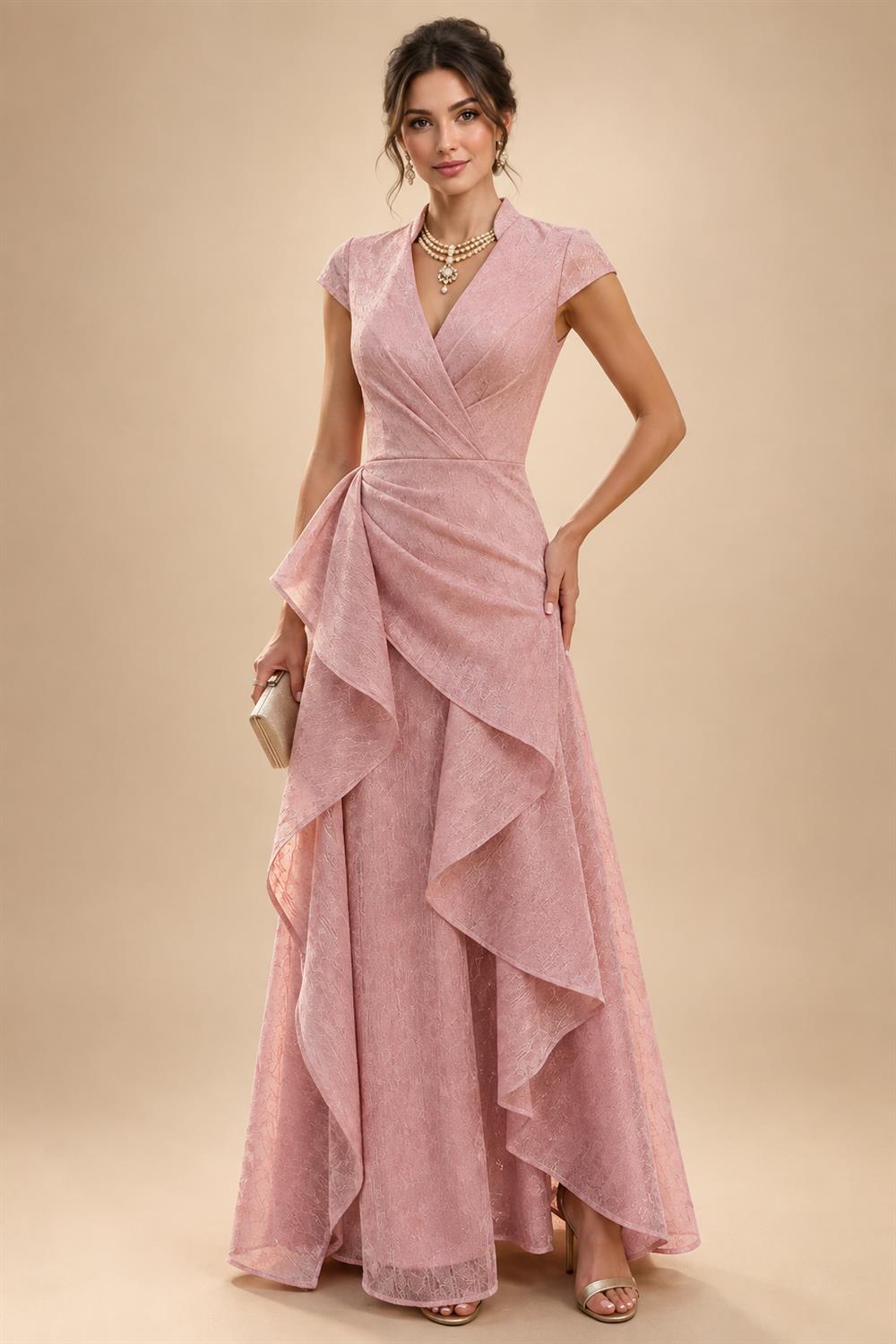 A-Line Metallic Satin Off Shoulder Bow Mother of the Bride & Groom Dresses with Floral Lace Appliques, Ruched Waist & Sweep Train (SHI22500425)