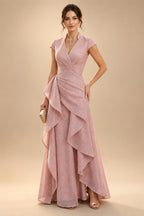 A-Line Lace Appliques Maxi Mother of the Bride & Groom Dresses with Flutter Sleeves Chiffon Bodice (SHI22500731)