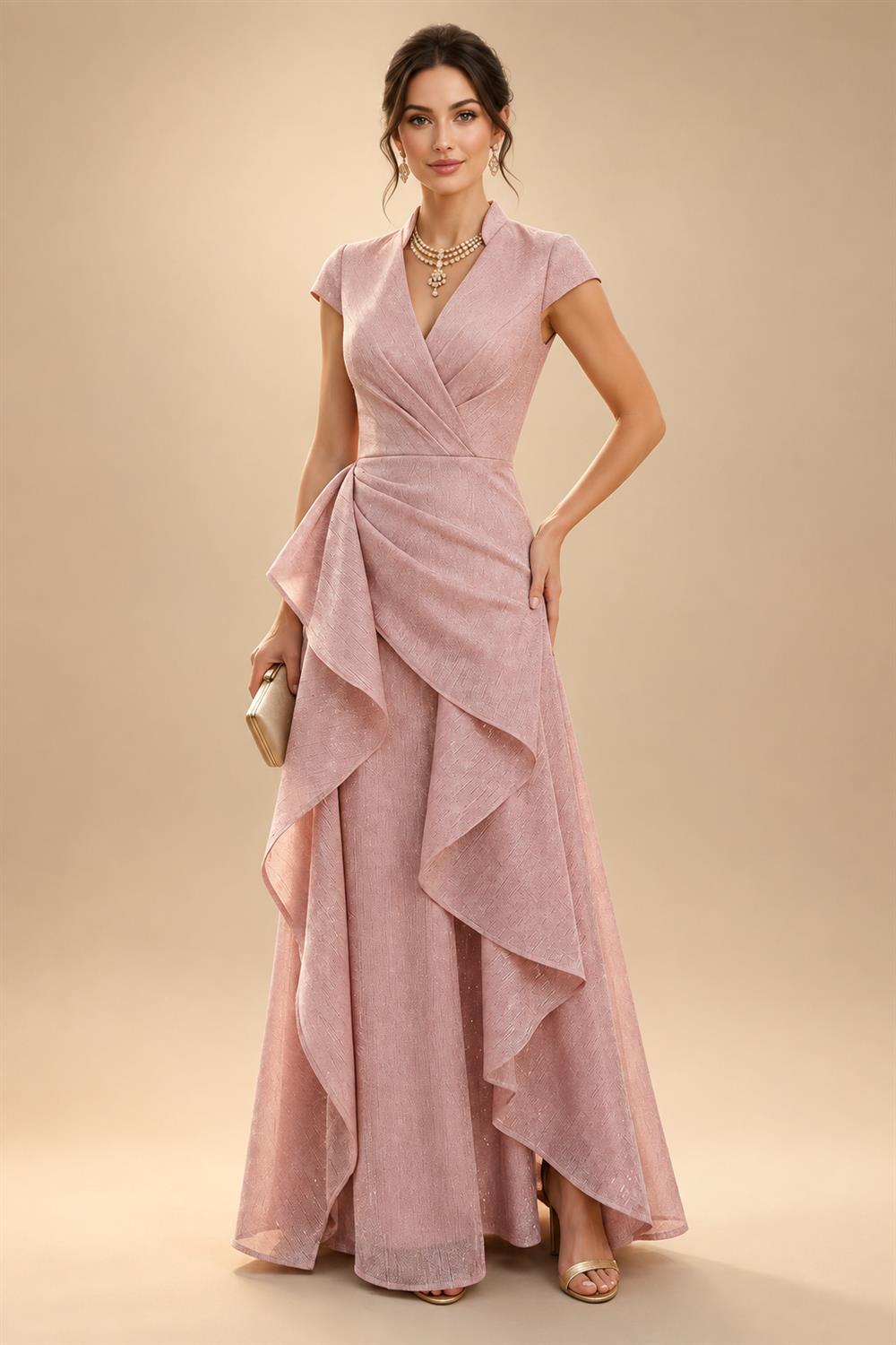 A-Line Lace Appliques Maxi Mother of the Bride & Groom Dresses with Flutter Sleeves Chiffon Bodice (SHI22500731)