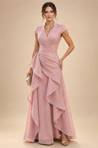 A-Line/Princess V-Neck Floral Print High-Low Mother of the Bride & Groom Dresses with Ruched Bodice (SHI22501569)