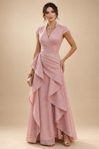 Sheath/Column V-Neck Jacquard Maxi Mother of the Bride & Groom Dresses with Ruffles & Slit (SHI25001047)