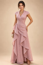 Chiffon Lace A-Line/Princess Off Shoulder Long Mother of the Bride & Groom Dresses with Ruched Waist & Sweep Train (SHI22501250)