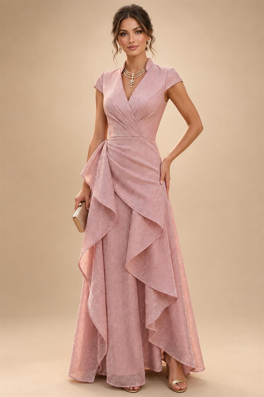 A-Line/Princess Scoop Neck Jacquard Floor-Length Mother of the Bride & Groom Dresses with Ruched Waist (SHI22501615)