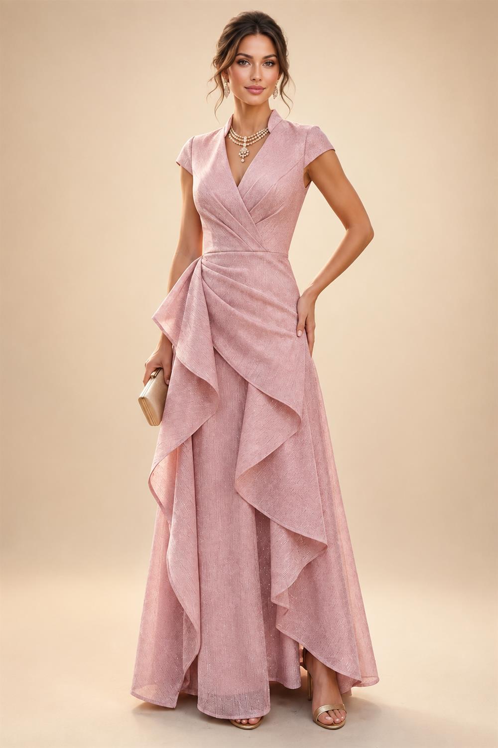 A-Line/Princess V-Neck Chiffon Floor-Length Mother of the Bride & Groom Dresses with Lace Appliques & Pleats (SHI22501605)