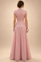 A-Line Metallic Satin Off Shoulder Bow Mother of the Bride & Groom Dresses with Floral Lace Appliques, Ruched Waist & Sweep Train (SHI22500425)