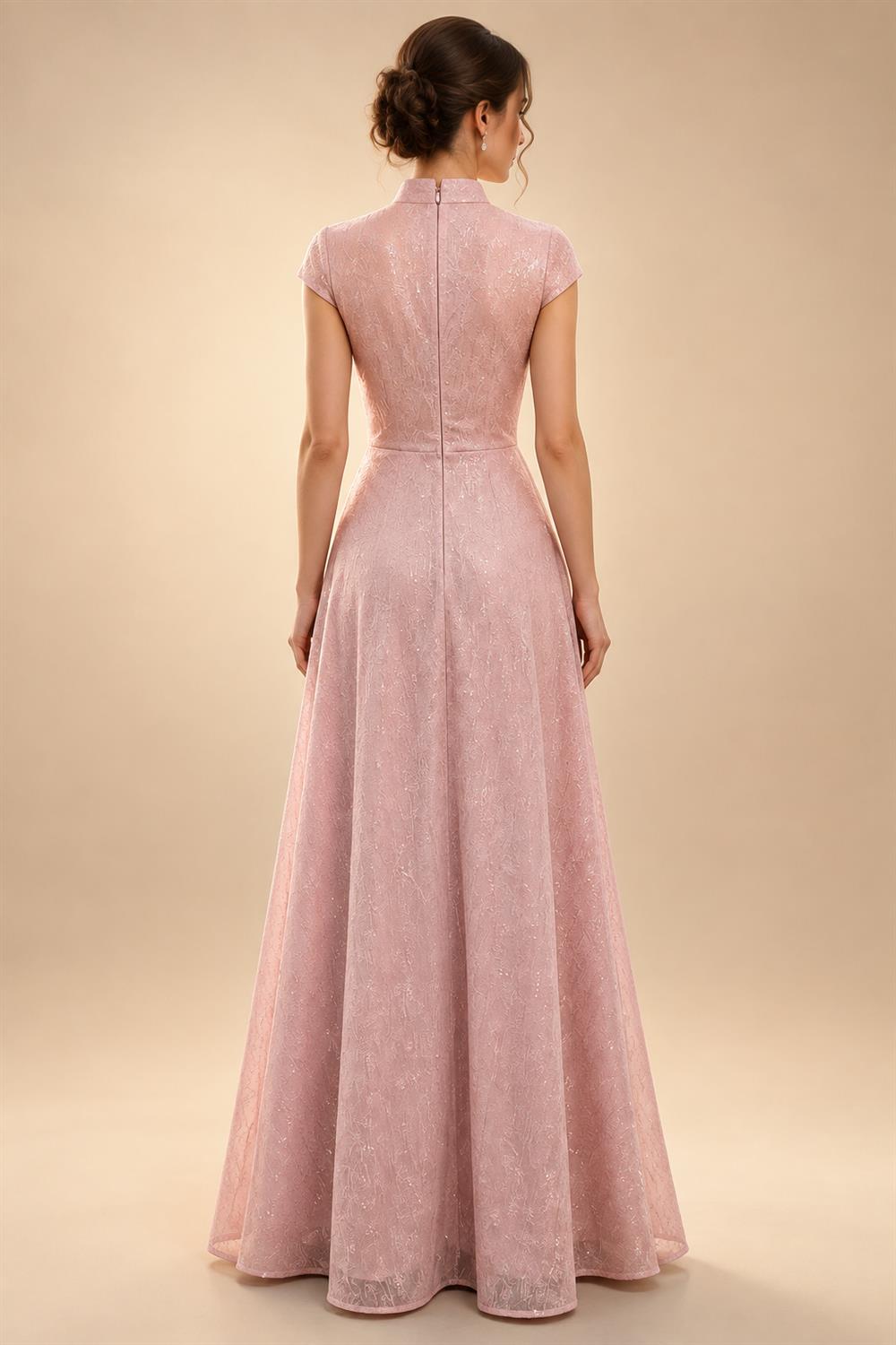 Jacquard A-Line/Princess V-Neck Tea-Length Mother of the Bride & Groom Dresses with Ruched Waist (SHI22501056)