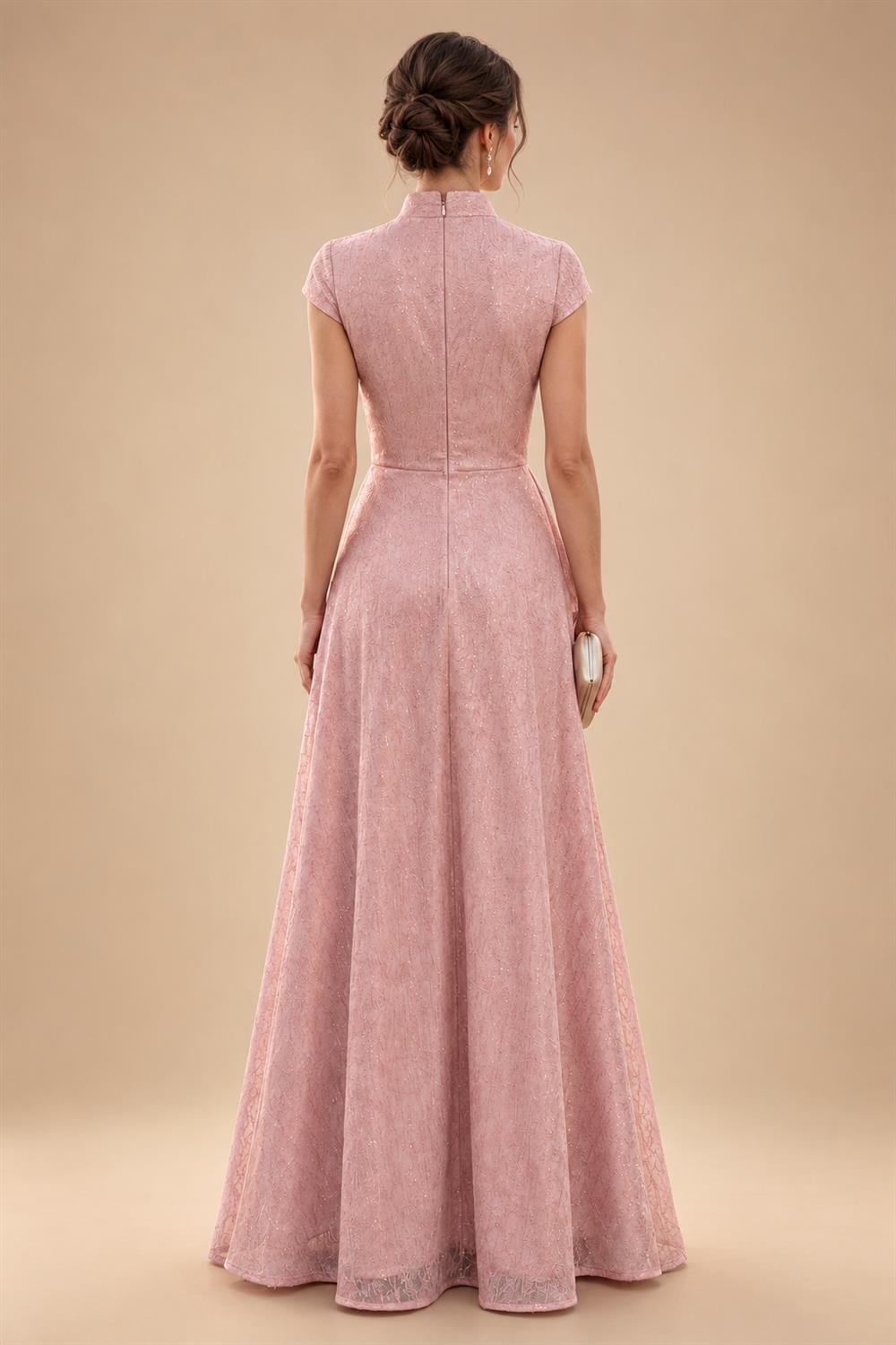 Jacquard A-Line/Princess V-Neck Tea-Length Mother of the Bride & Groom Dresses with Ruched Waist (SHI22501056)