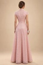A-Line/Princess Scoop Neck Chiffon Maxi Mother of the Bride & Groom Dresses with Lace Appliques, Sweep Train & Pleats (SHI22501636)
