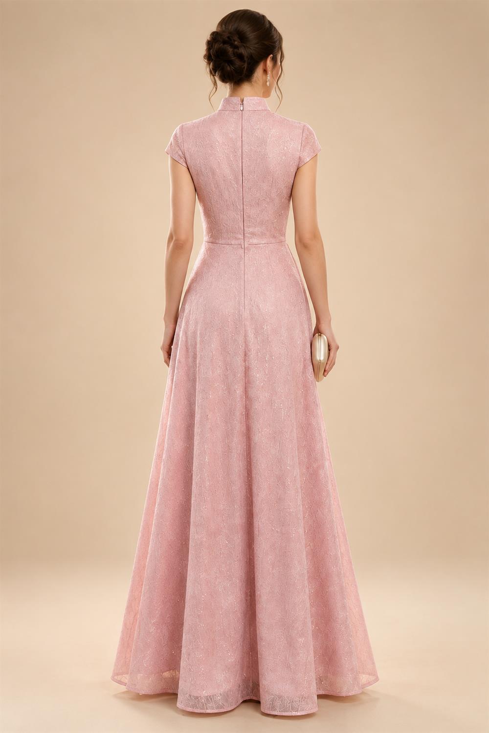 A-Line/Princess Scoop Illusion Lace Appliques Tea-Length Mother of the Bride Dresses with Pleated Ruffle (SHI22500105)