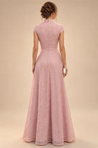 A-Line/Princess V-Neck Chiffon Floor-Length Mother of the Bride & Groom Dresses with Lace Appliques & Pleats (SHI22501605)