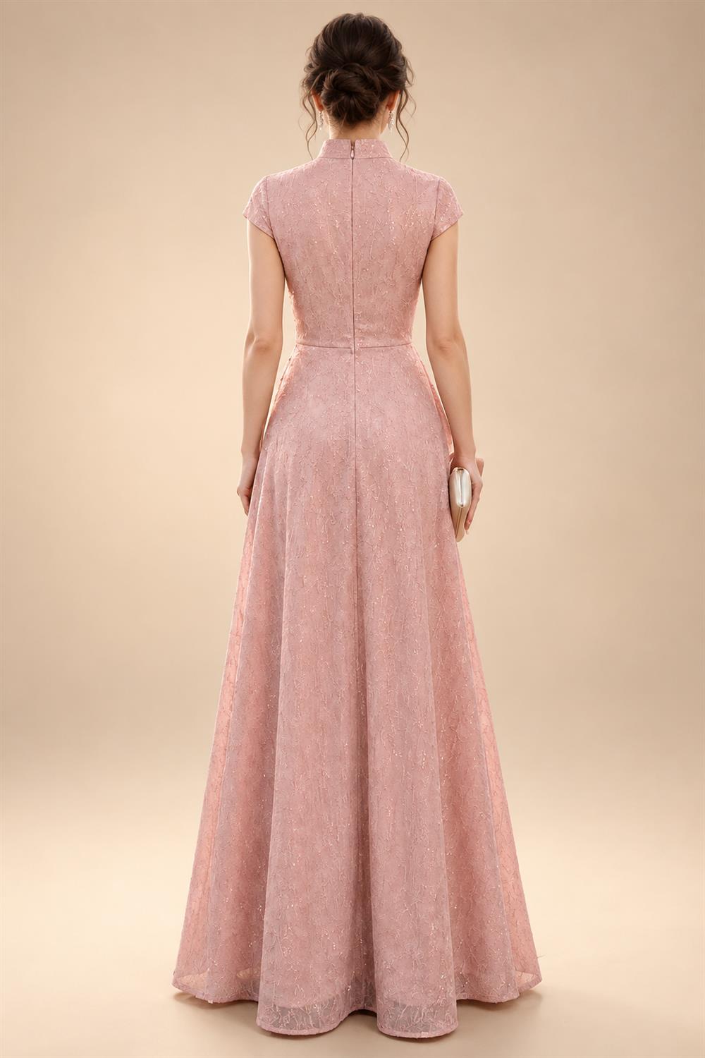 Jacquard Sheath/Column V-Neck Floor-Length Mother of the Bride & Groom Dresses with Ruched Waist (SHIB22500907)