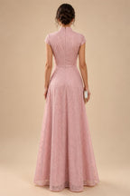 A Line/Princess Stand Collar Short Sleeve Long Elegant Mother of the Bride Dresses (SHI22500207)