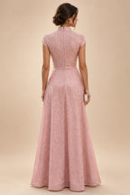 Jacquard A-Line/Princess V-Neck Tea-Length Mother of the Bride & Groom Dresses with Ruched Waist (SHI22501056)
