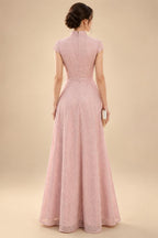 A-Line Chiffon V-Neck Short Sleeve Mother of the Bride Dresses Floor-Length with Sequin Appliques (SHI22500297)