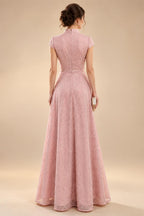 A-Line/Princess Halter Lace Appliques Tea-Length Mother of the Bride & Groom Dresses with 3D Flowers & Ruched Waist (SHI23001321)