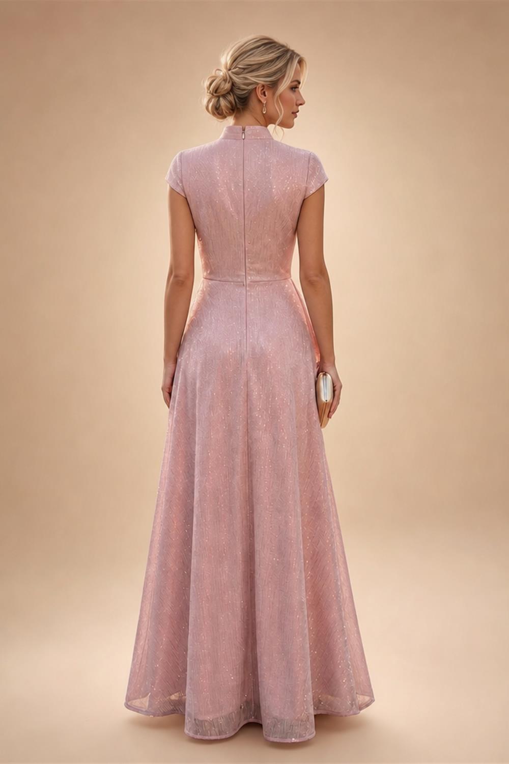 A-Line Chiffon 3/4 Flutter Sleeves Mother of the Bride & Groom Dresses with Beaded Lace Embroidered Bodice (SHI22500645)