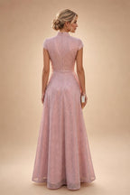 A-Line Chiffon 3/4 Flutter Sleeves Mother of the Bride & Groom Dresses with Beaded Lace Embroidered Bodice (SHI22500645)