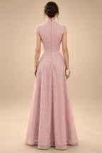 Cape Sleeve Jacquard Satin Ruched Mother of the Bride Dresses (SHI22500526)
