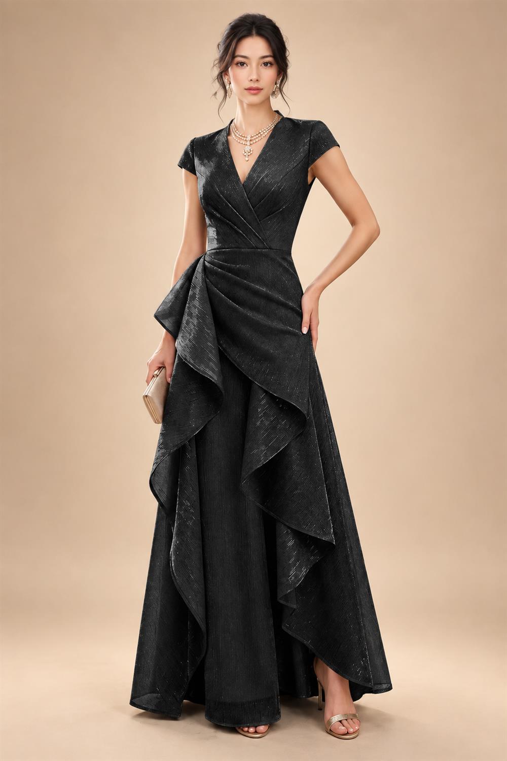 A-Line/Princess V-Neck Floor-Length Mother of the Bride & Groom Dresses with Ruffles & Ruched Waist (SHI22501284)
