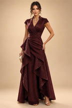 A-Line/Princess V-Neck Floor-Length Mother of the Bride & Groom Dresses with Ruffles & Ruched Waist (SHI22501284)