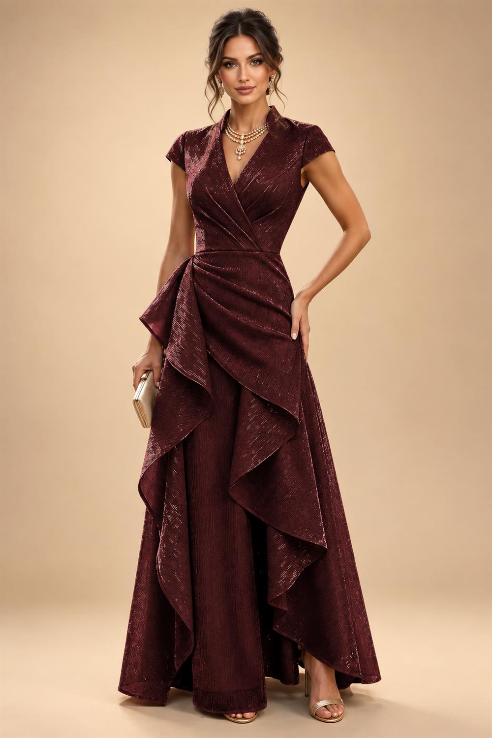 A-Line/Princess V-Neck Floor-Length Mother of the Bride & Groom Dresses with Ruffles & Ruched Waist (SHI22501284)