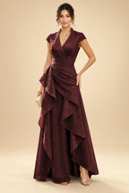A-Line/Princess V-Neck Floor-Length Mother of the Bride & Groom Dresses with Ruffles & Ruched Waist (SHI22501284)
