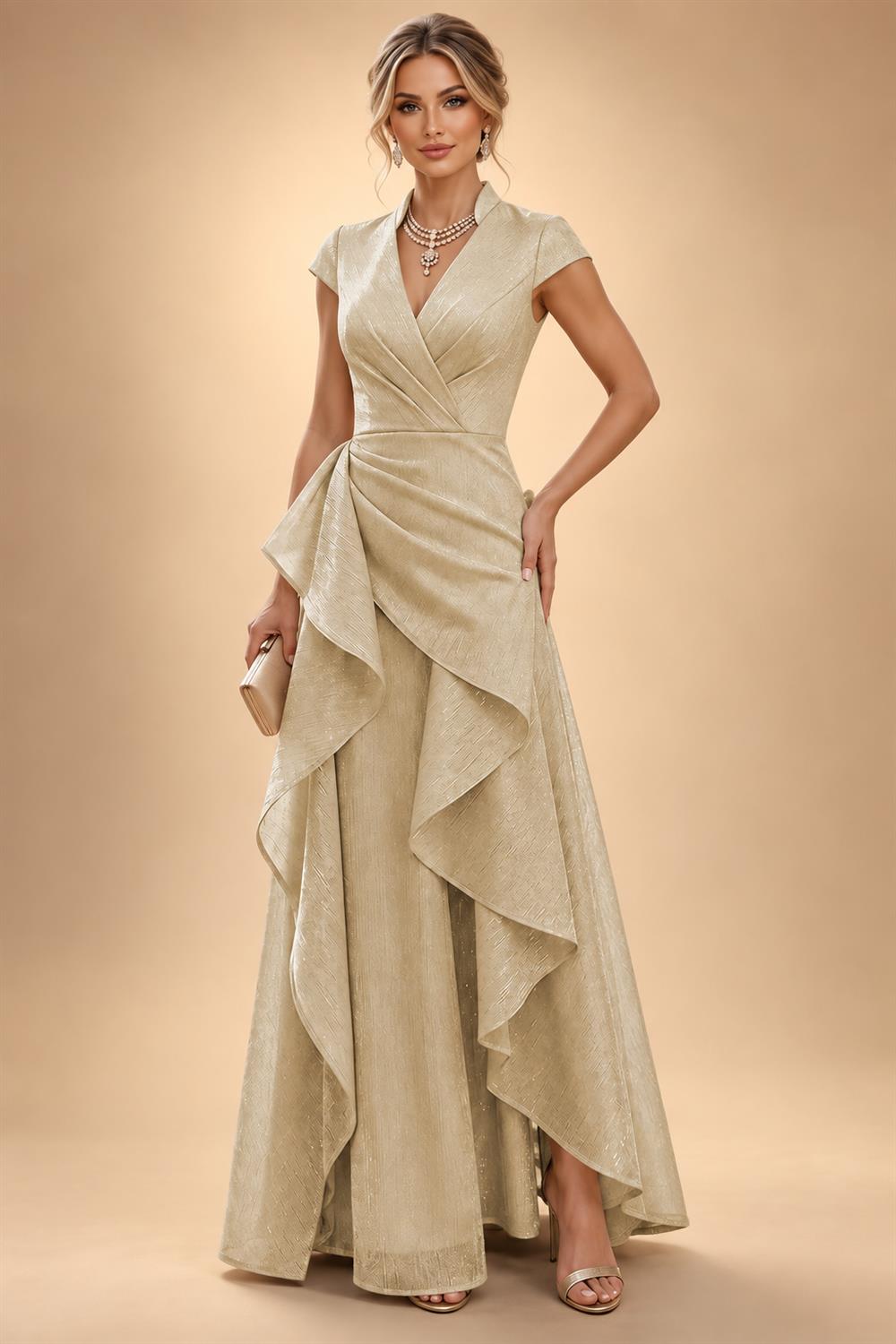 A-Line/Princess V-Neck Floor-Length Mother of the Bride & Groom Dresses with Ruffles & Ruched Waist (SHI22501284)