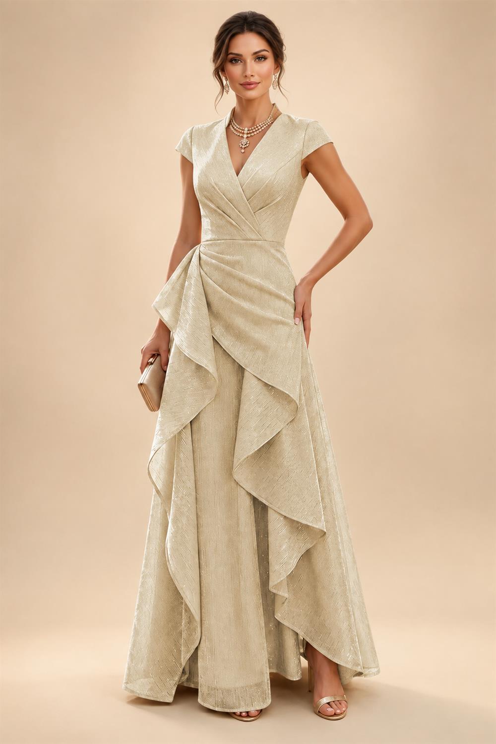 A-Line/Princess V-Neck Floor-Length Mother of the Bride & Groom Dresses with Ruffles & Ruched Waist (SHI22501284)