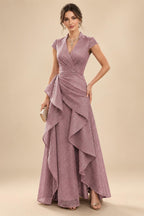 A-Line/Princess V-Neck Floor-Length Mother of the Bride & Groom Dresses with Ruffles & Ruched Waist (SHI22501284)