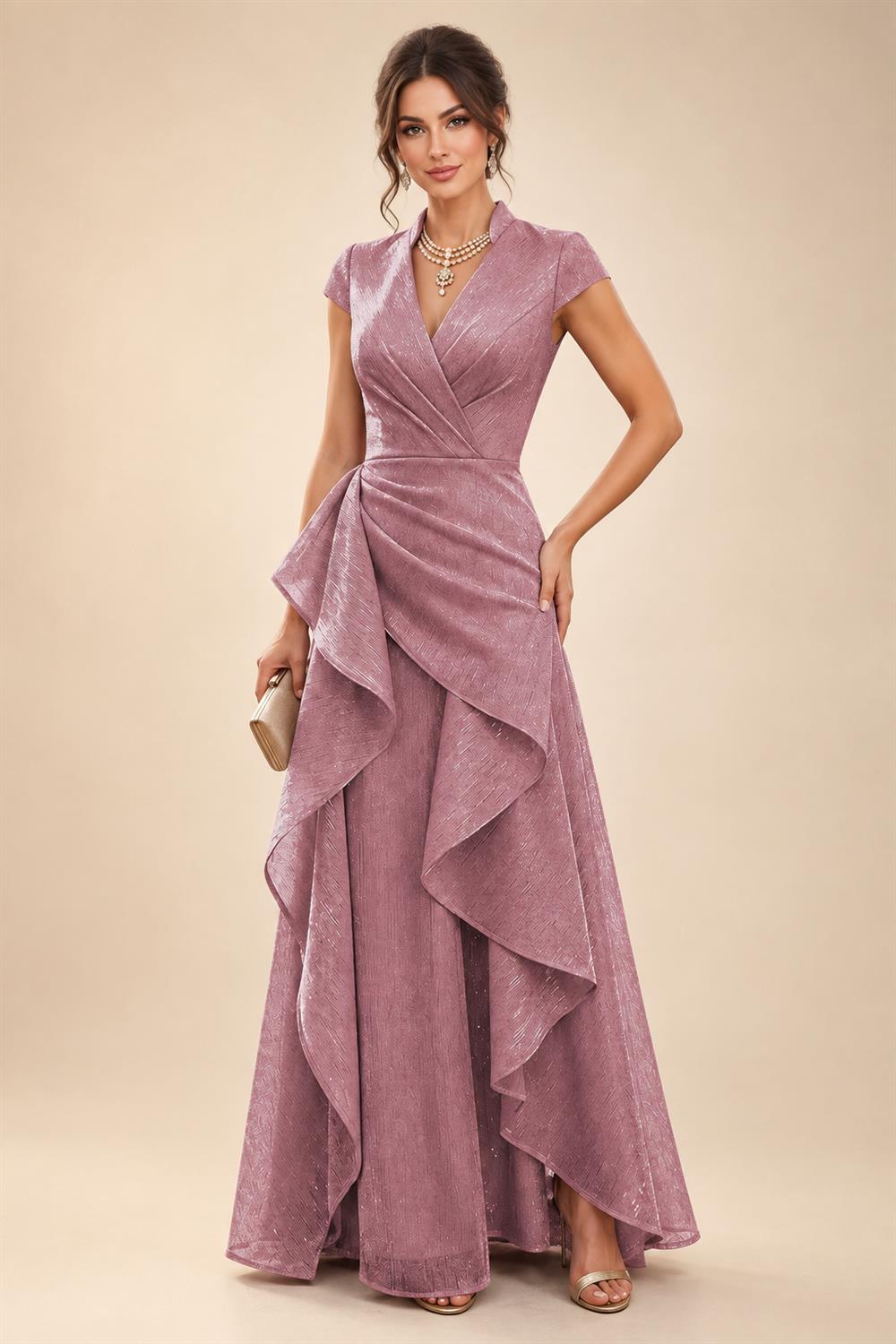 A-Line/Princess V-Neck Floor-Length Mother of the Bride & Groom Dresses with Ruffles & Ruched Waist (SHI22501284)