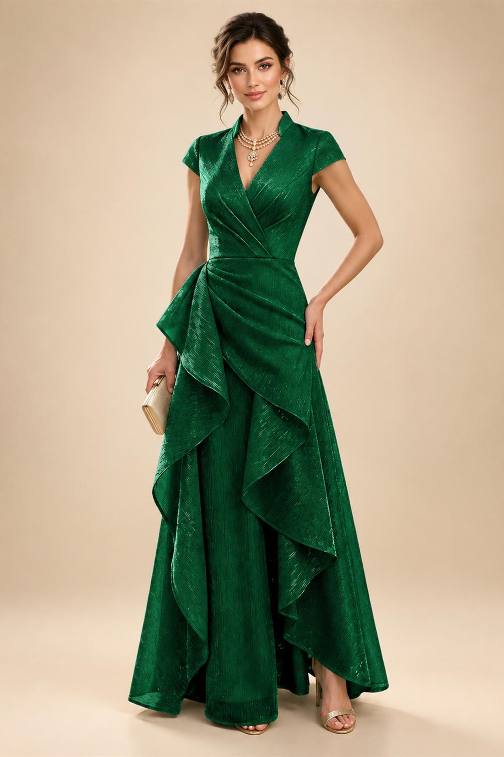 A-Line/Princess V-Neck Floor-Length Mother of the Bride & Groom Dresses with Ruffles & Ruched Waist (SHI22501284)