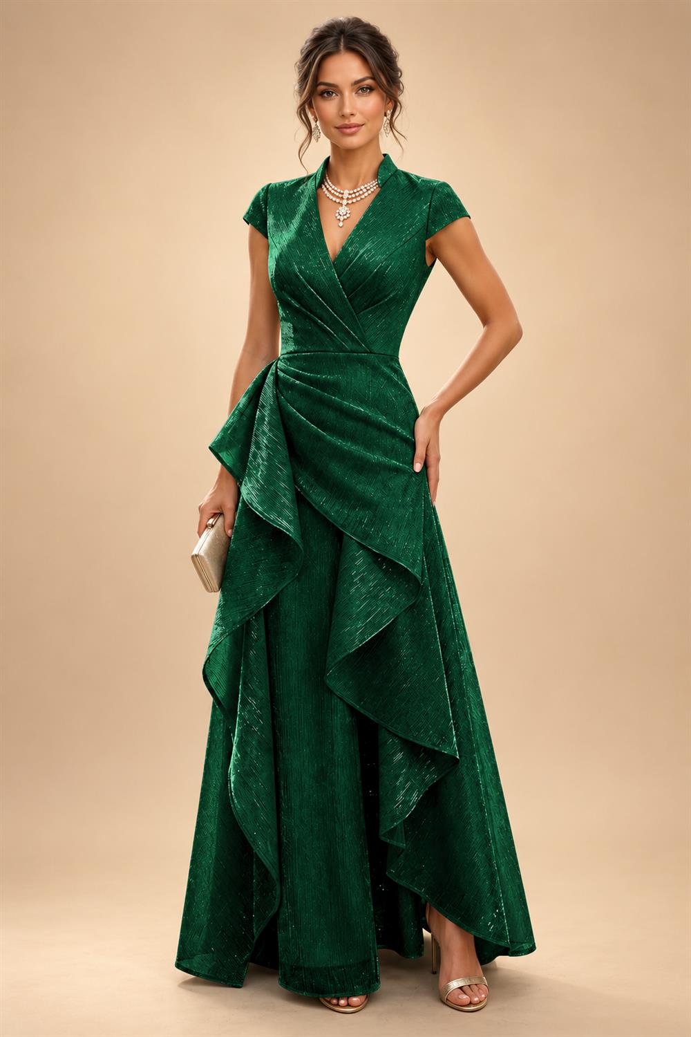 A-Line/Princess V-Neck Floor-Length Mother of the Bride & Groom Dresses with Ruffles & Ruched Waist (SHI22501284)