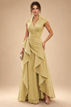 A-Line/Princess V-Neck Floor-Length Mother of the Bride & Groom Dresses with Ruffles & Ruched Waist (SHI22501284)