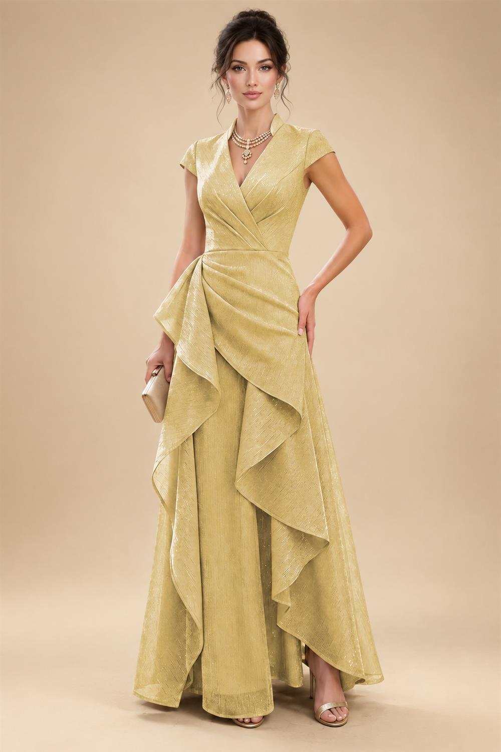 A-Line/Princess V-Neck Floor-Length Mother of the Bride & Groom Dresses with Ruffles & Ruched Waist (SHI22501284)