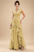 A-Line/Princess V-Neck Floor-Length Mother of the Bride & Groom Dresses with Ruffles & Ruched Waist (SHI22501284)