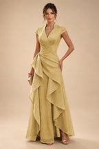 A-Line/Princess V-Neck Floor-Length Mother of the Bride & Groom Dresses with Ruffles & Ruched Waist (SHI22501284)
