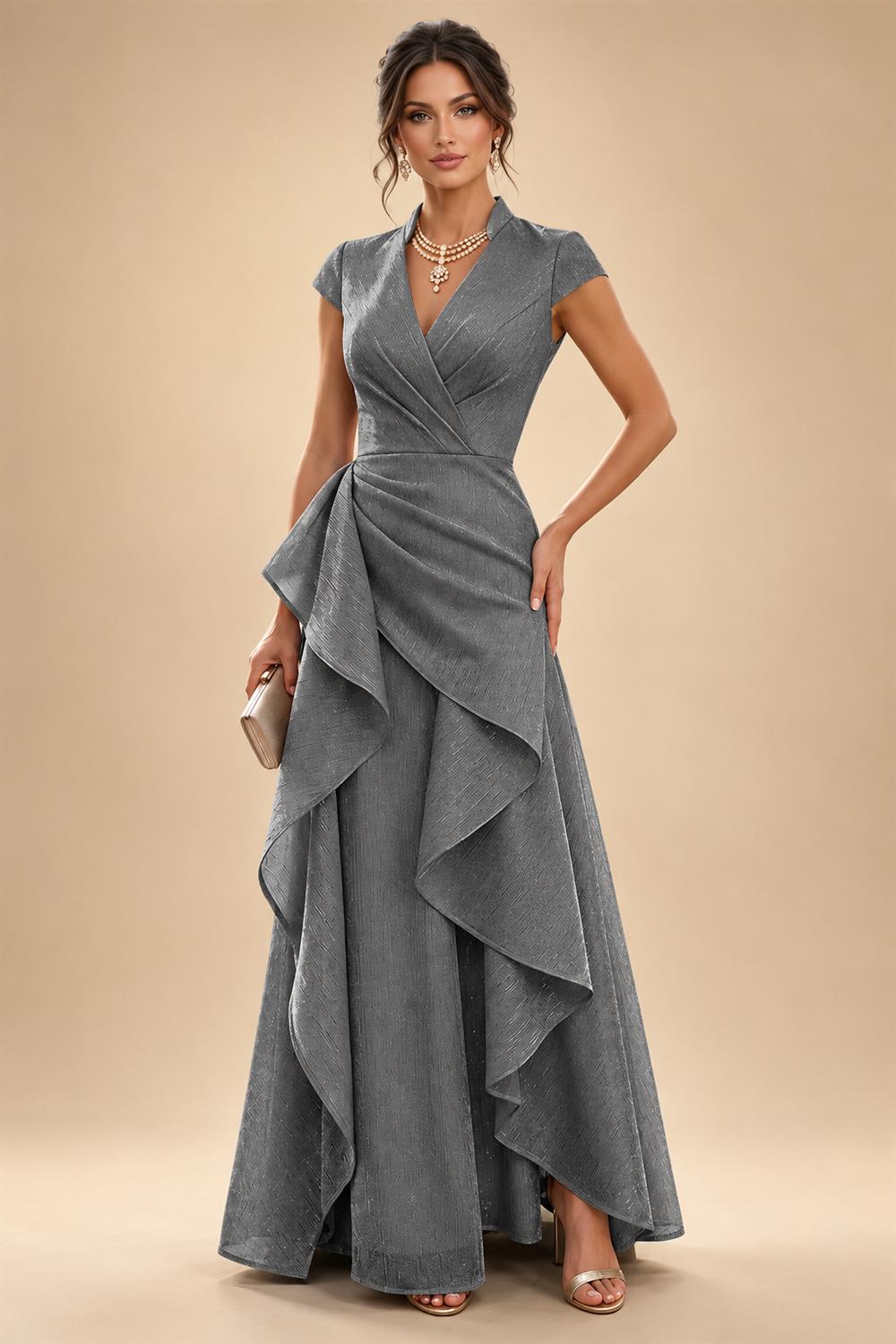 A-Line/Princess V-Neck Floor-Length Mother of the Bride & Groom Dresses with Ruffles & Ruched Waist (SHI22501284)