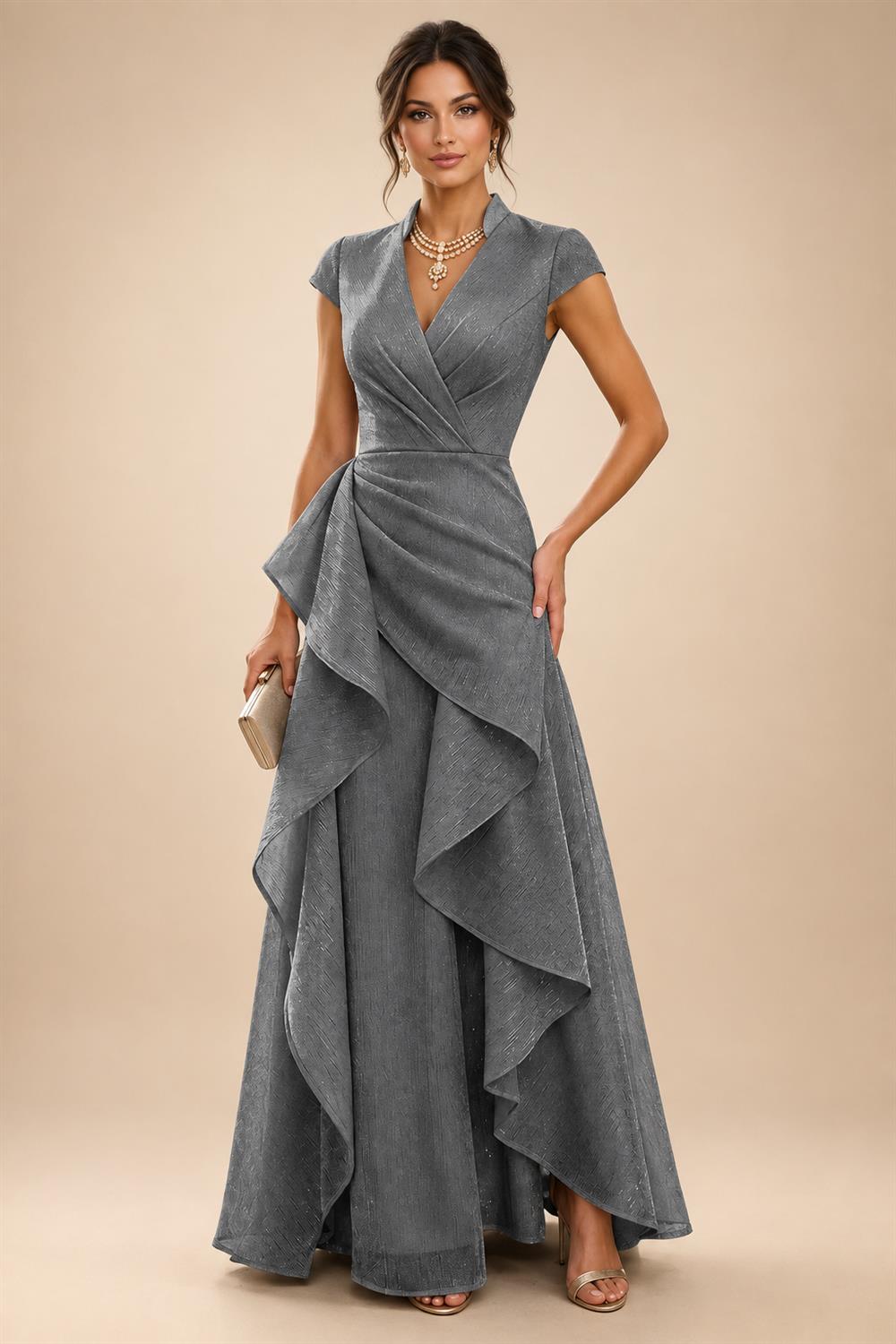 A-Line/Princess V-Neck Floor-Length Mother of the Bride & Groom Dresses with Ruffles & Ruched Waist (SHI22501284)