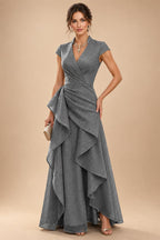A-Line/Princess V-Neck Floor-Length Mother of the Bride & Groom Dresses with Ruffles & Ruched Waist (SHI22501284)